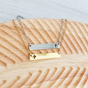 Cross Cutout Horizontal Bar Necklace
